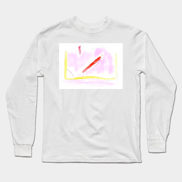 Book and pencil, study. Back to school. Watercolor, art decoration, sketch. illustration hand drawn modern Long Sleeve T-Shirt by grafinya